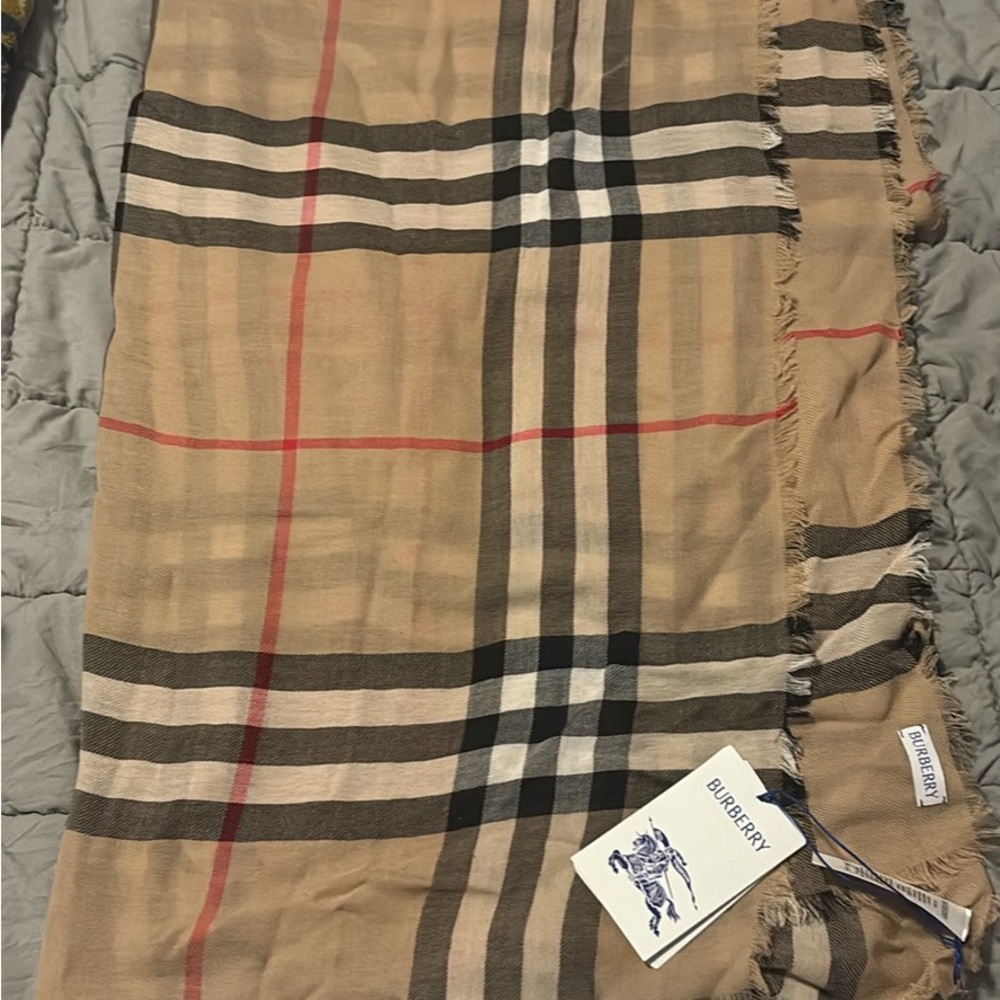 Burberry Tan and Black Checkered Scarf